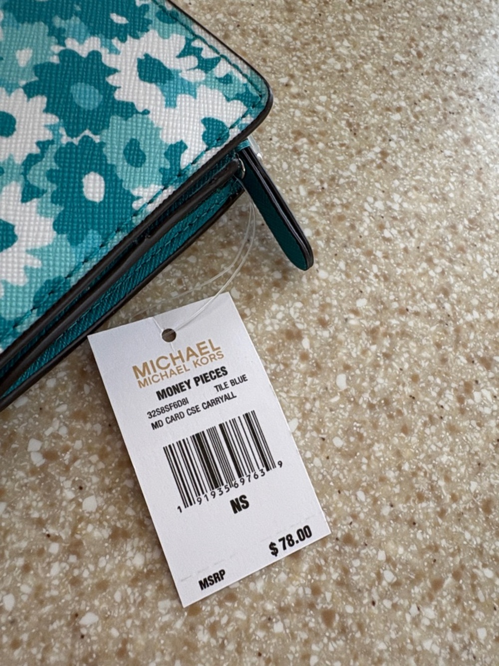 Michael Kors Teal Floral Medium Card Case Wallet - Picture 8 of 10